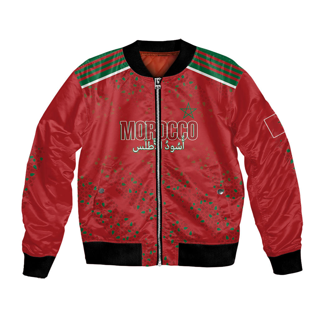 Morocco Football Atlas Lionesses Custom Bomber Jacket Arabesque Motif