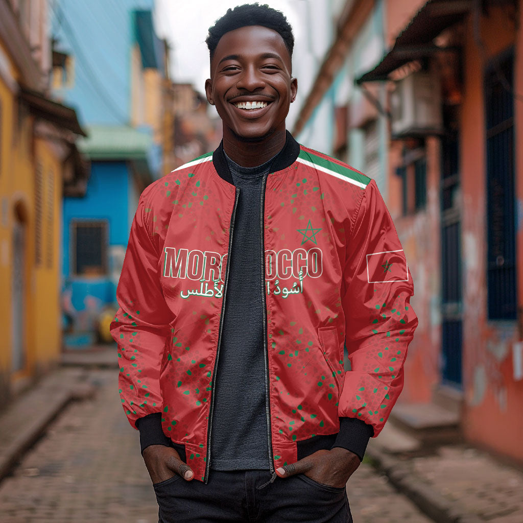 Morocco Football Atlas Lionesses Custom Bomber Jacket Arabesque Motif