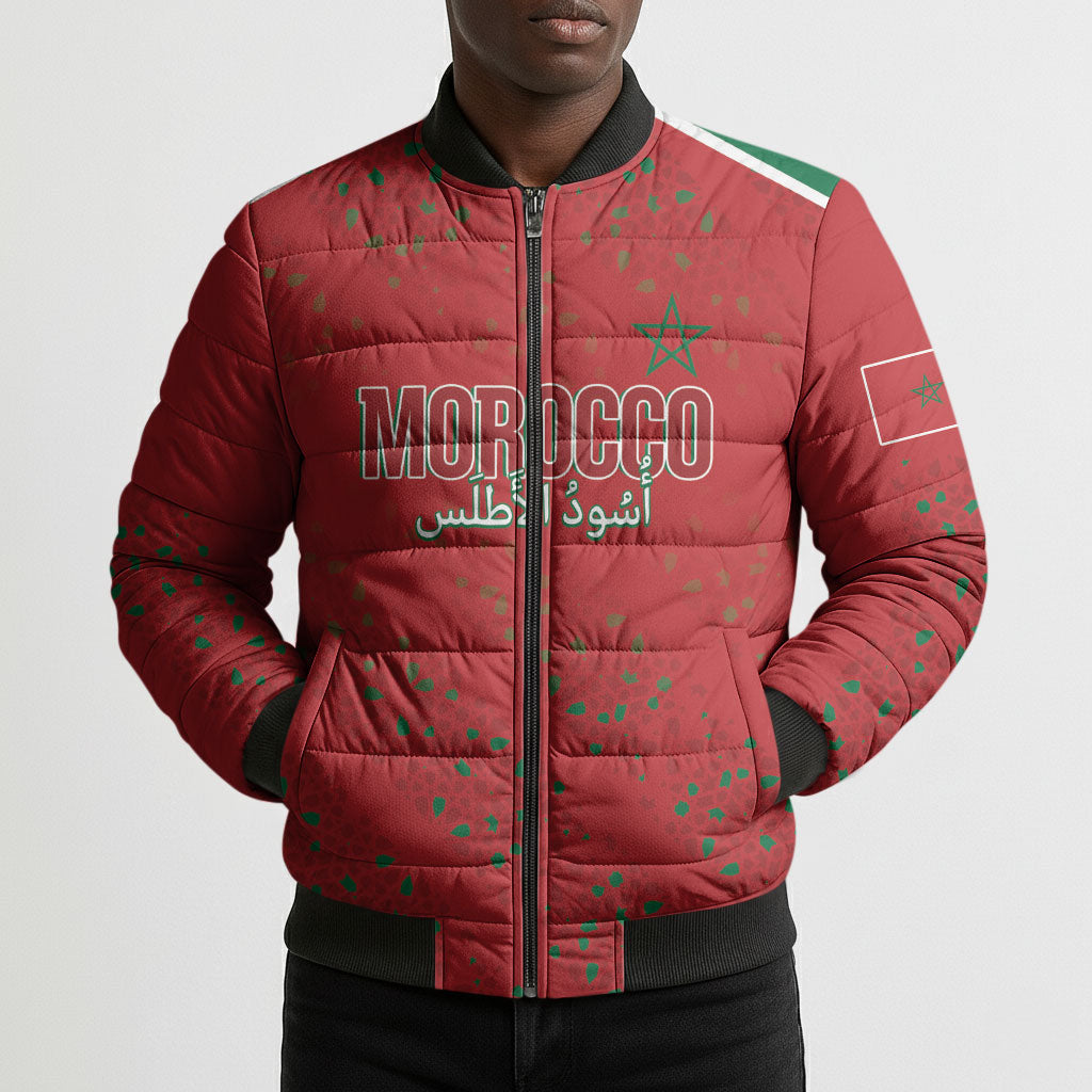 Morocco Football Atlas Lionesses Custom Bomber Puffer Jacket Arabesque Motif