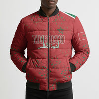 Morocco Football Atlas Lionesses Custom Bomber Puffer Jacket Arabesque Motif