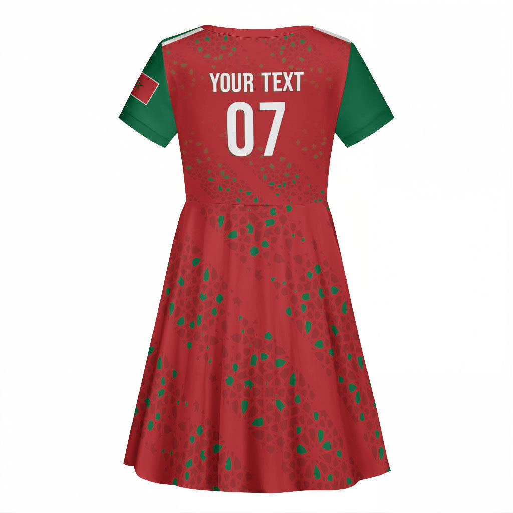 Morocco Football Atlas Lionesses Custom Kid Short Sleeve Dress Arabesque Motif
