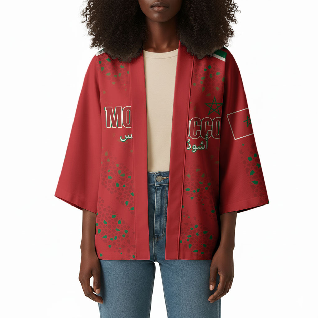 Morocco Football Atlas Lionesses Custom Kimono Arabesque Motif