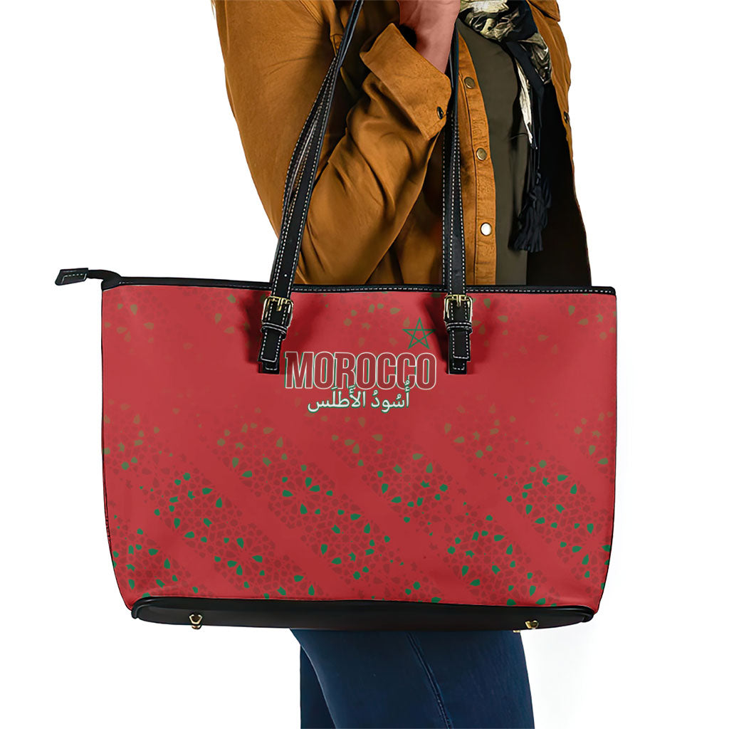 Morocco Football Atlas Lionesses Leather Tote Bag Arabesque Motif