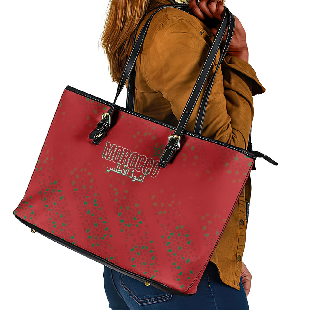Morocco Football Atlas Lionesses Leather Tote Bag Arabesque Motif