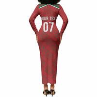 Morocco Football Atlas Lionesses Custom Long Sleeve Bodycon Dress Arabesque Motif