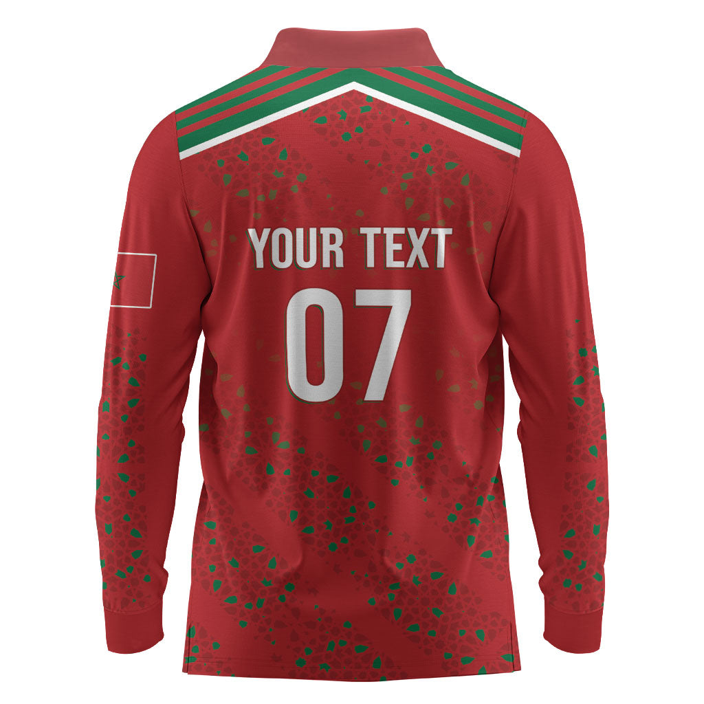 Morocco Football Atlas Lionesses Custom Long Sleeve Polo Shirt Arabesque Motif