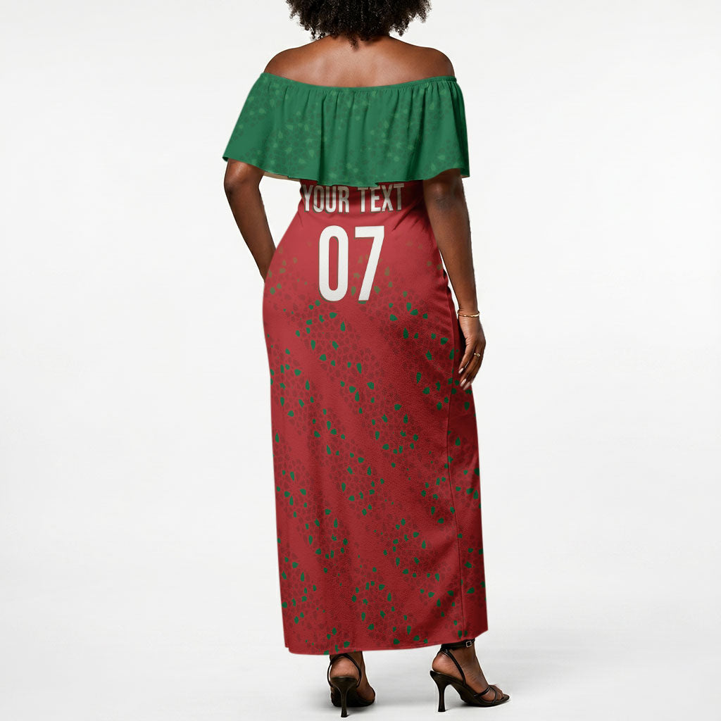 Morocco Football Atlas Lionesses Custom Off Shoulder Maxi Dress Arabesque Motif