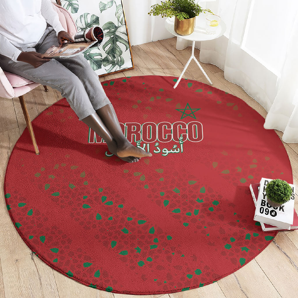 Morocco Football Atlas Lionesses Round Carpet Arabesque Motif