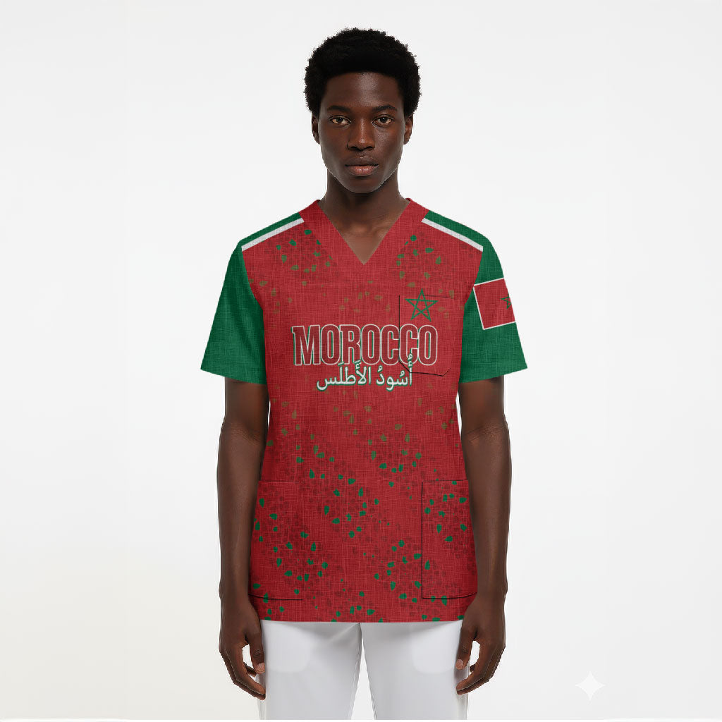 Morocco Football Atlas Lionesses Custom Scrub Top Arabesque Motif