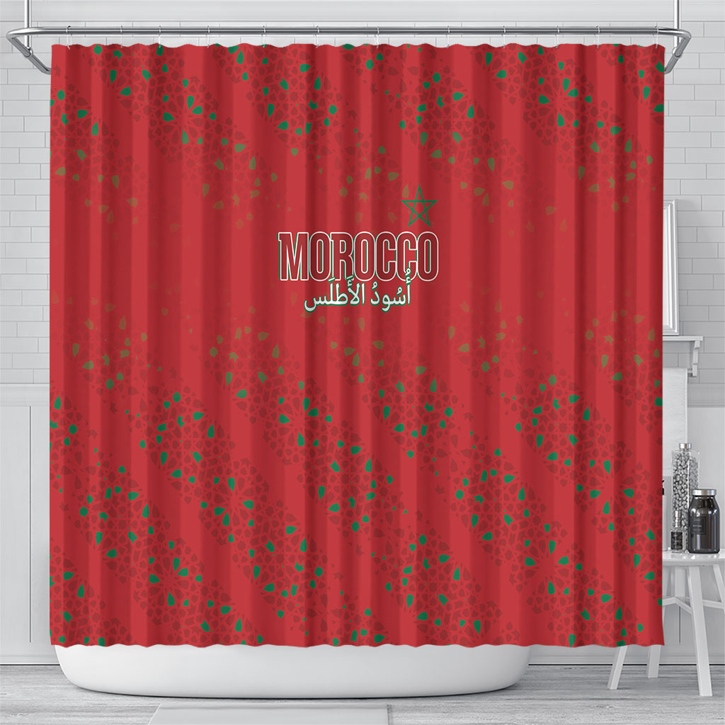 Morocco Football Atlas Lionesses Shower Curtain Arabesque Motif
