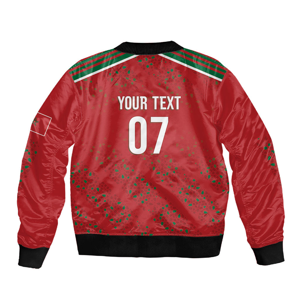 Morocco Football Atlas Lionesses Custom Sleeve Zip Bomber Jacket Arabesque Motif