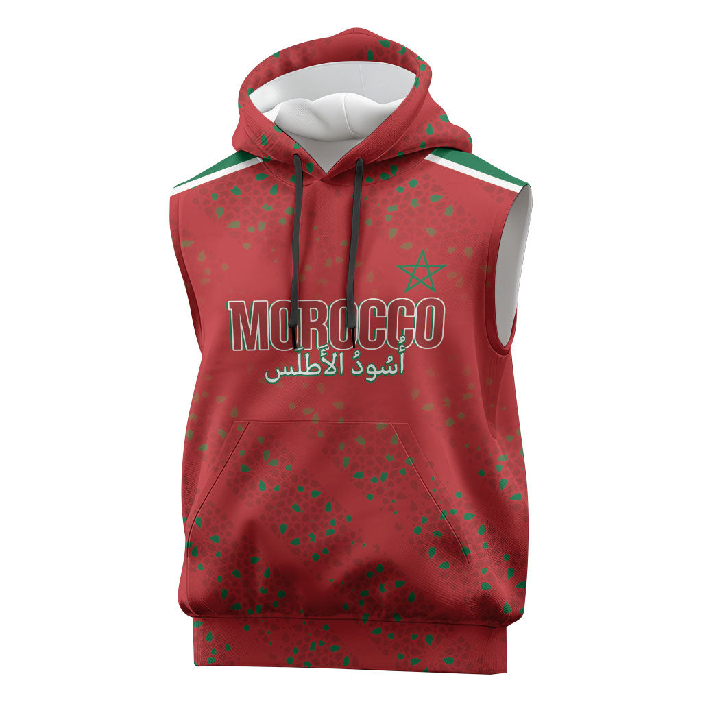 Morocco Football Atlas Lionesses Custom Sleeveless Hoodie Arabesque Motif