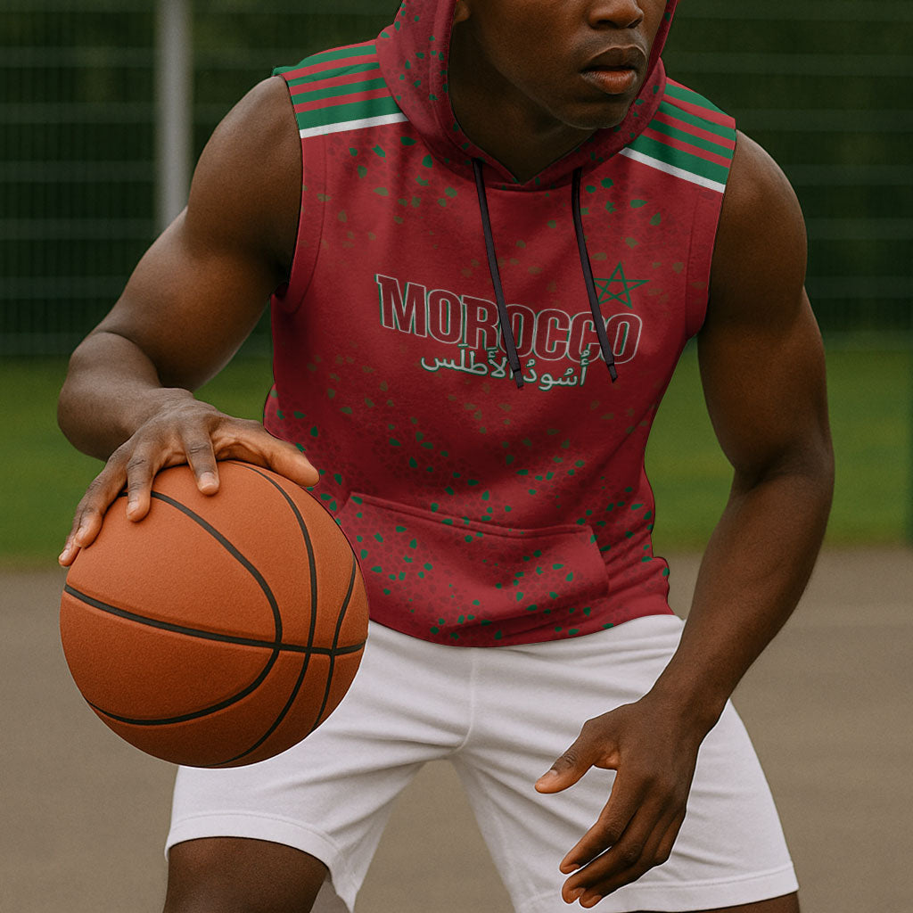 Morocco Football Atlas Lionesses Custom Sleeveless Hoodie Arabesque Motif