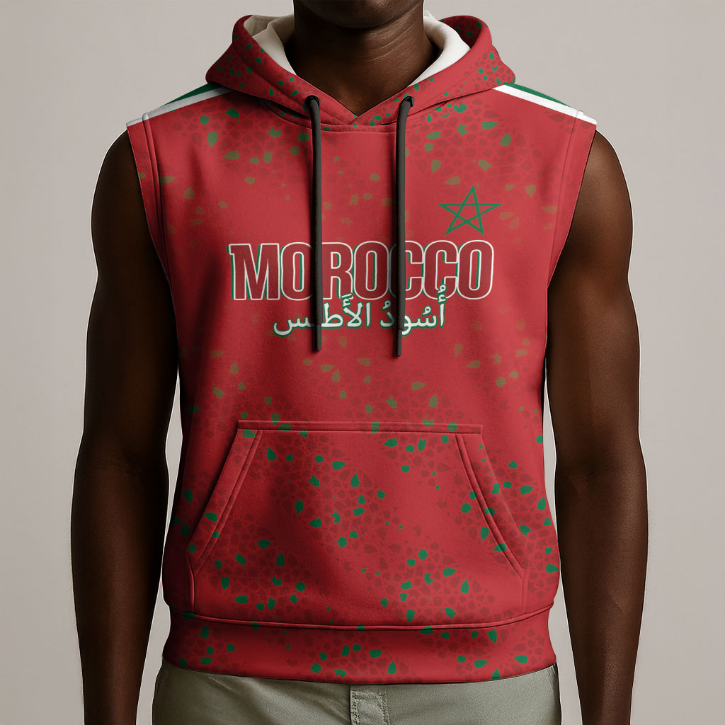 Morocco Football Atlas Lionesses Custom Sleeveless Hoodie Arabesque Motif