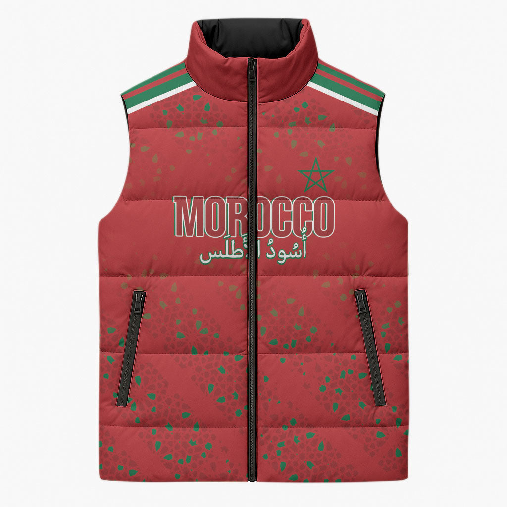 Morocco Football Atlas Lionesses Custom Sleeveless Puffer Jacket Arabesque Motif