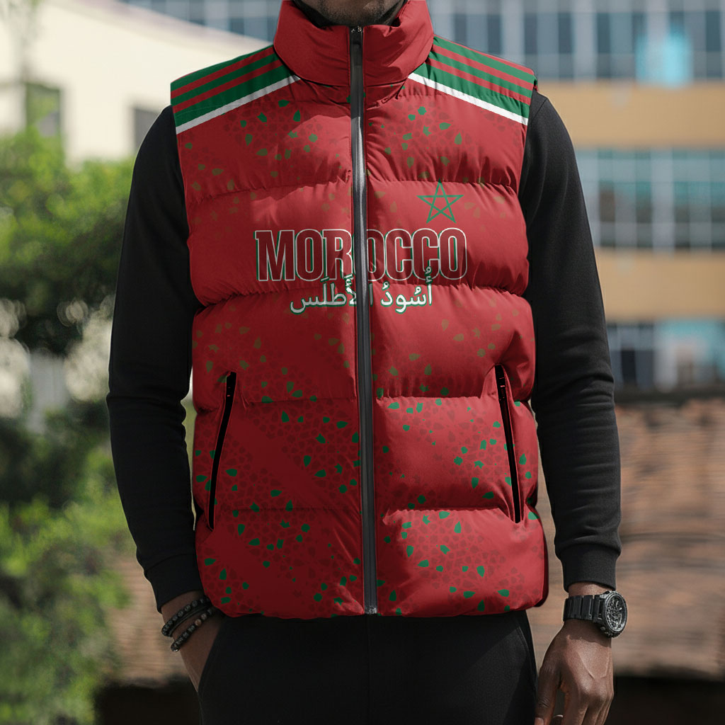 Morocco Football Atlas Lionesses Custom Sleeveless Puffer Jacket Arabesque Motif