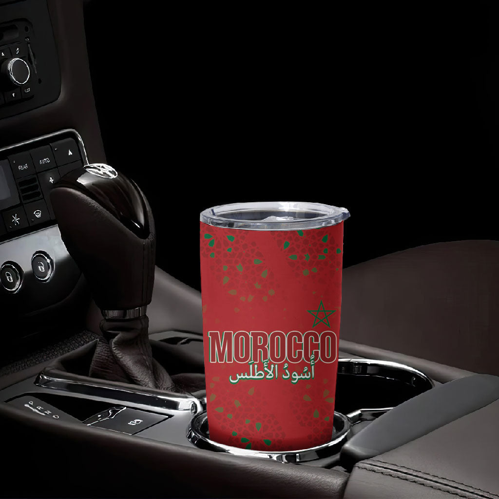 Morocco Football Atlas Lionesses Custom Tumbler Cup Arabesque Motif