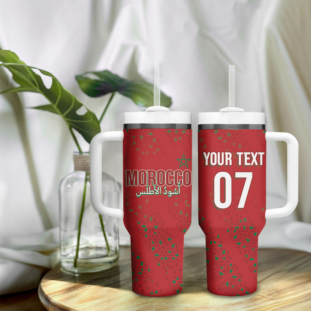 Morocco Football Atlas Lionesses Custom Tumbler With Handle Arabesque Motif