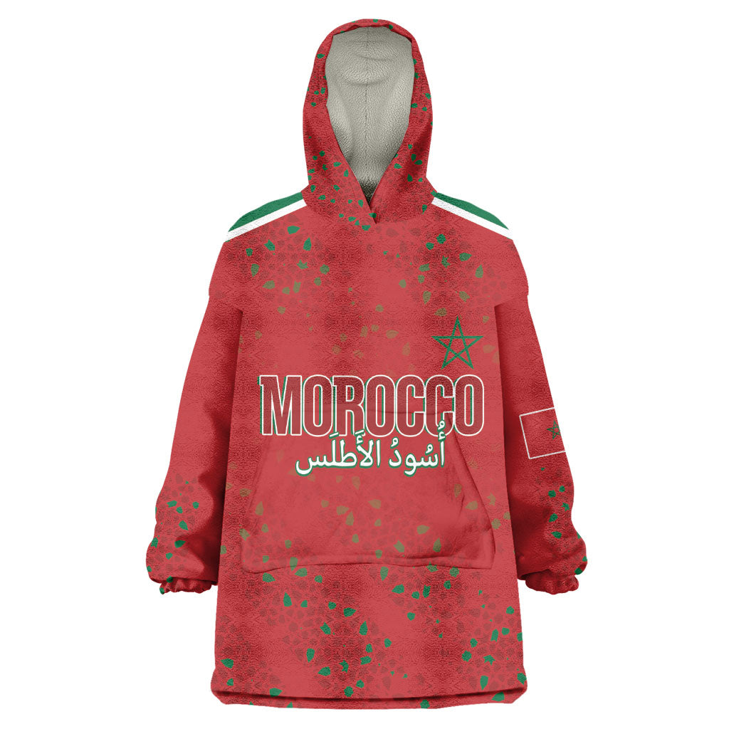 Morocco Football Atlas Lionesses Custom Wearable Blanket Hoodie Arabesque Motif