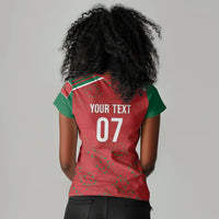 Morocco Football Atlas Lionesses Custom Women V-Neck T-Shirt Arabesque Motif