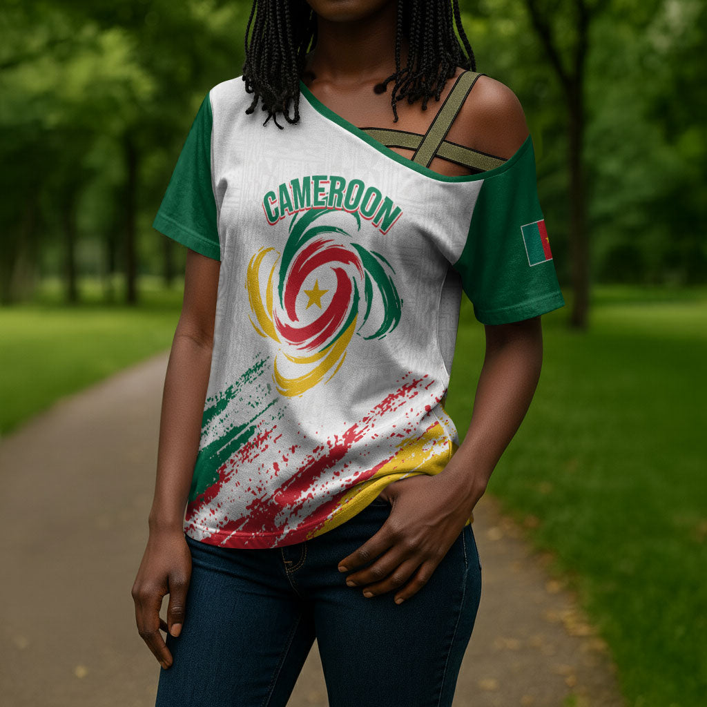 Cameroon Les Lionnes Indomptables Football Custom Cross Shoulder Shirt Toghu Pattern