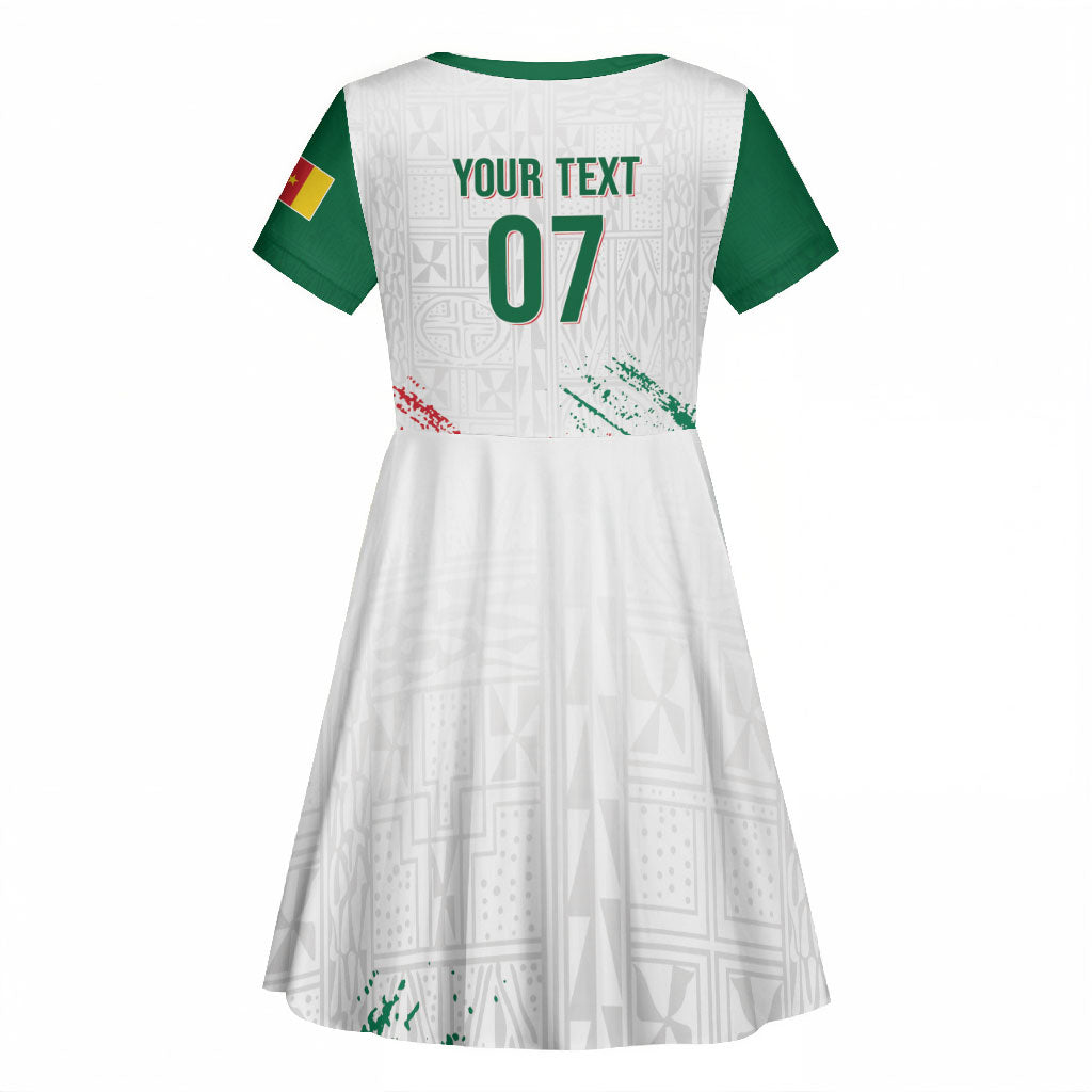 Cameroon Les Lionnes Indomptables Football Custom Kid Short Sleeve Dress Toghu Pattern