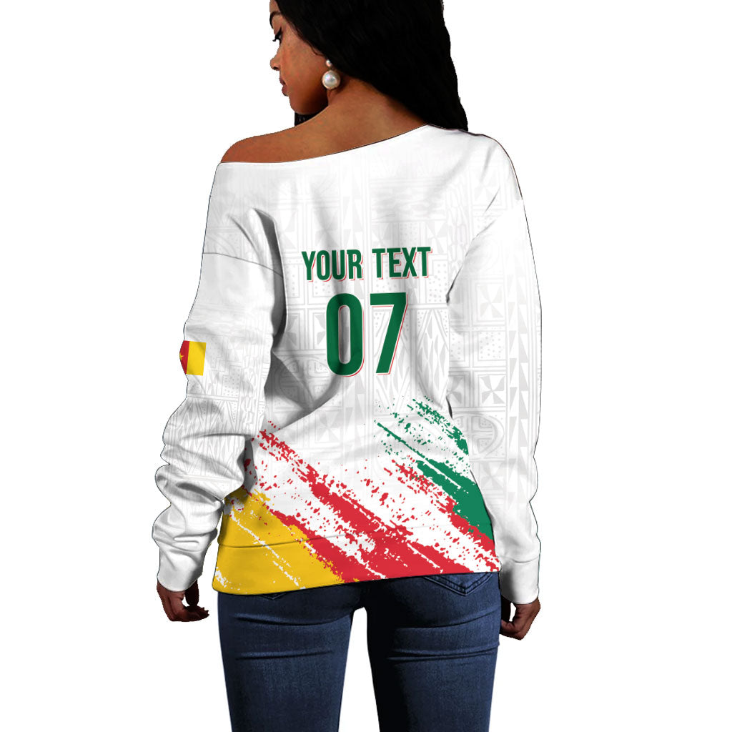 Cameroon Les Lionnes Indomptables Football Custom Off Shoulder Sweater Toghu Pattern