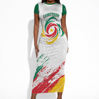 Cameroon Les Lionnes Indomptables Football Custom Short Sleeve Bodycon Dress Toghu Pattern