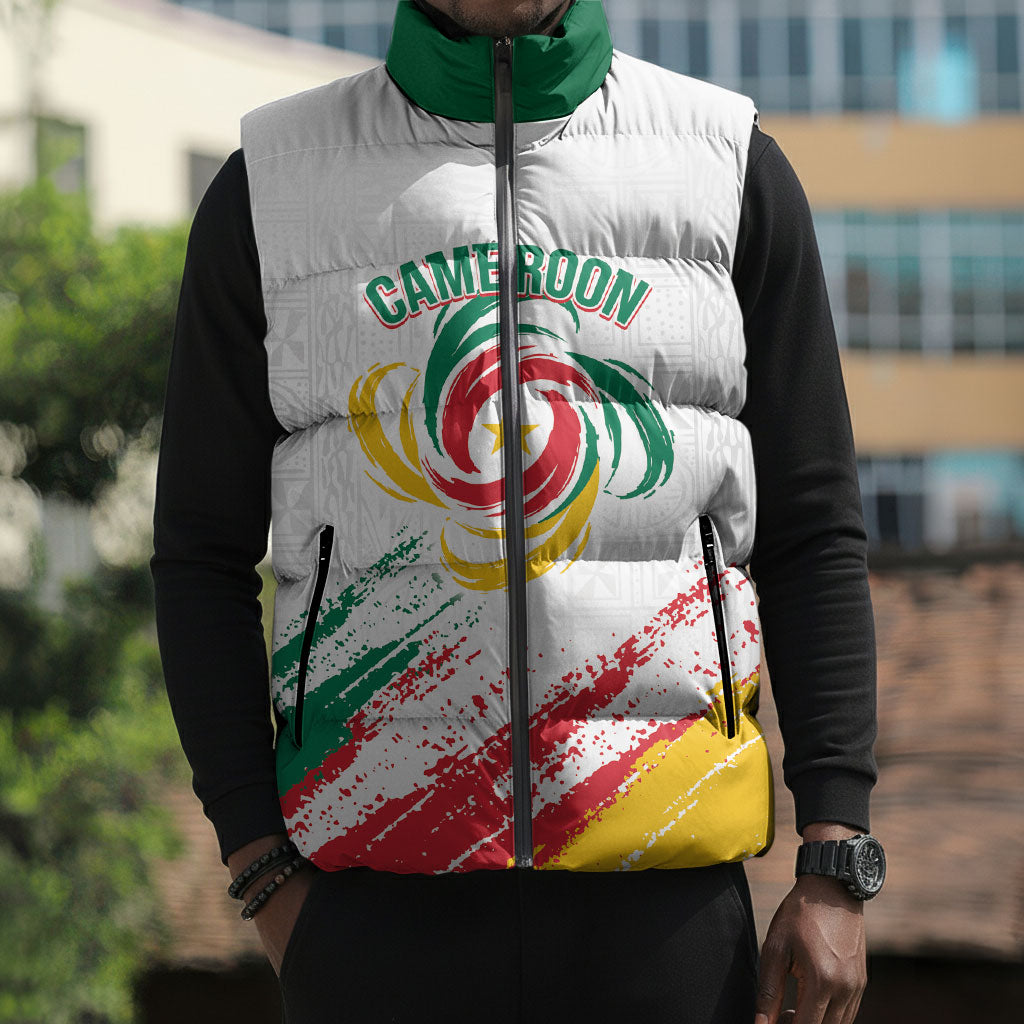 Cameroon Les Lionnes Indomptables Football Custom Sleeveless Puffer Jacket Toghu Pattern
