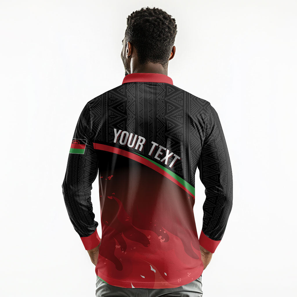Malawi Football Personalized Blazing Fires Long Sleeve Polo Shirt Scorchers Fighting