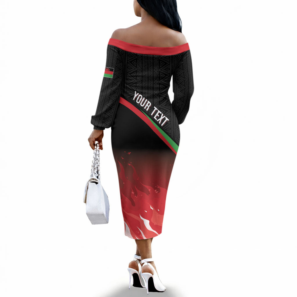 Malawi Football Personalized Blazing Fires Off The Shoulder Long Sleeve Dress Scorchers Fighting