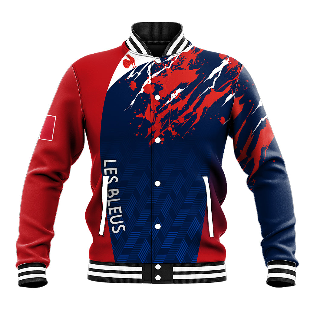 Personalised France Rugby Baseball Jacket 2023 World Cup Allez Les Bleus Grunge Style LT7 - Wonder Print Shop