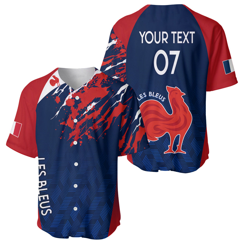 Personalised France Rugby Baseball Jersey 2023 World Cup Allez Les Bleus Grunge Style LT7 - Wonder Print Shop