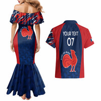 Personalised France Rugby Couples Matching Mermaid Dress and Hawaiian Shirt 2023 World Cup Allez Les Bleus Grunge Style LT7 - Wonder Print Shop