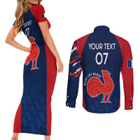 Personalised France Rugby Couples Matching Short Sleeve Bodycon Dress and Long Sleeve Button Shirts 2023 World Cup Allez Les Bleus Grunge Style LT7 - Wonder Print Shop