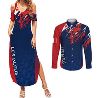 Personalised France Rugby Couples Matching Summer Maxi Dress and Long Sleeve Button Shirts 2023 World Cup Allez Les Bleus Grunge Style LT7 - Wonder Print Shop