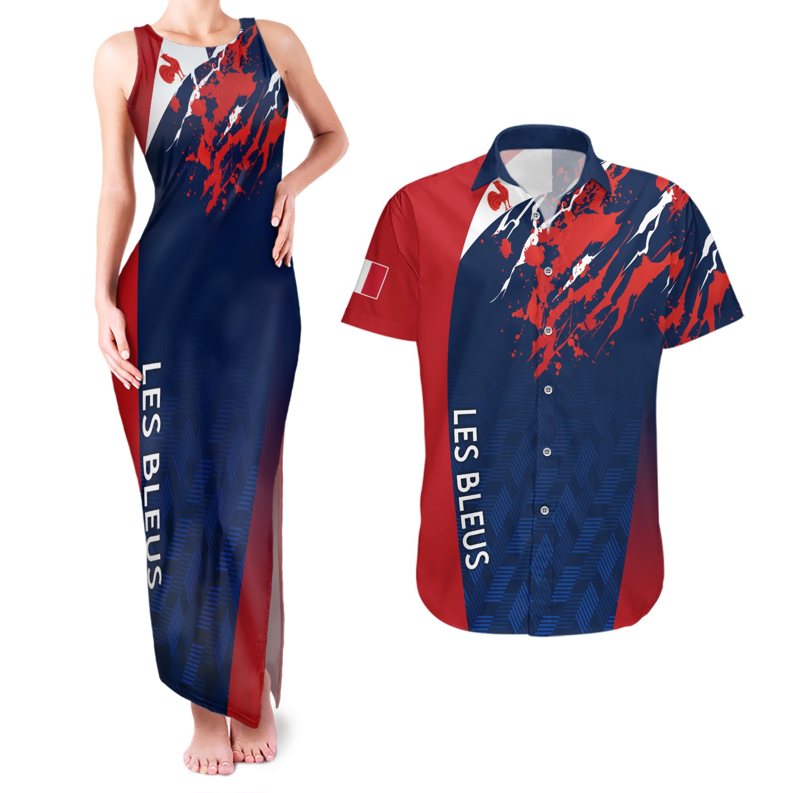 personalised-france-rugby-couples-matching-tank-maxi-dress-and-hawaiian-shirt-2023-world-cup-allez-les-bleus-grunge-style