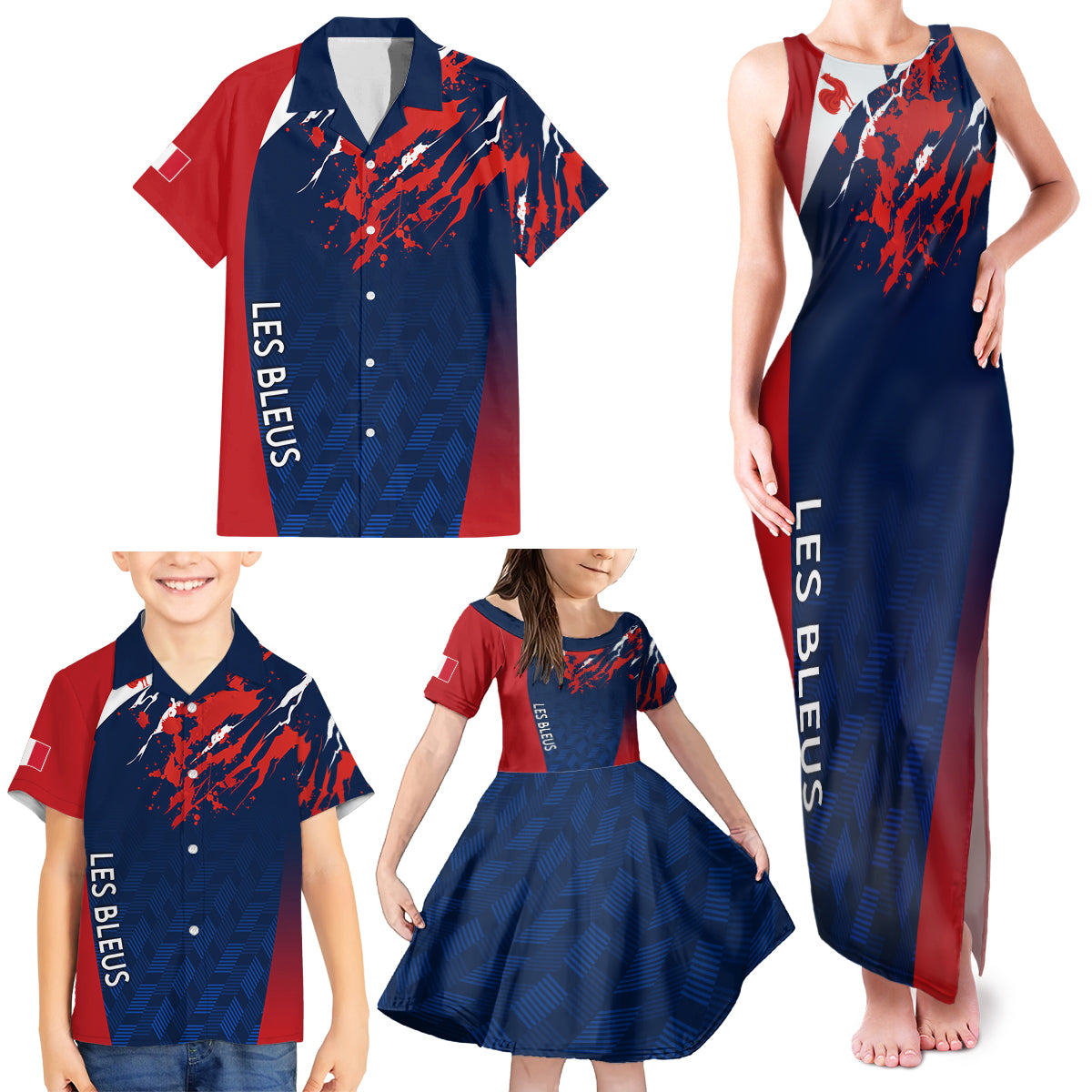 personalised-france-rugby-family-matching-tank-maxi-dress-and-hawaiian-shirt-2023-world-cup-allez-les-bleus-grunge-style