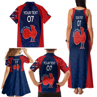 Personalised France Rugby Family Matching Tank Maxi Dress and Hawaiian Shirt 2023 World Cup Allez Les Bleus Grunge Style - Wonder Print Shop