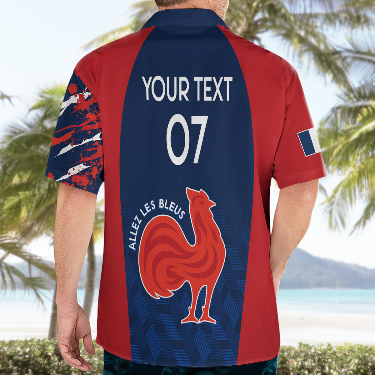 Personalised France Rugby Hawaiian Shirt 2023 World Cup Allez Les Bleus Grunge Style - Wonder Print Shop
