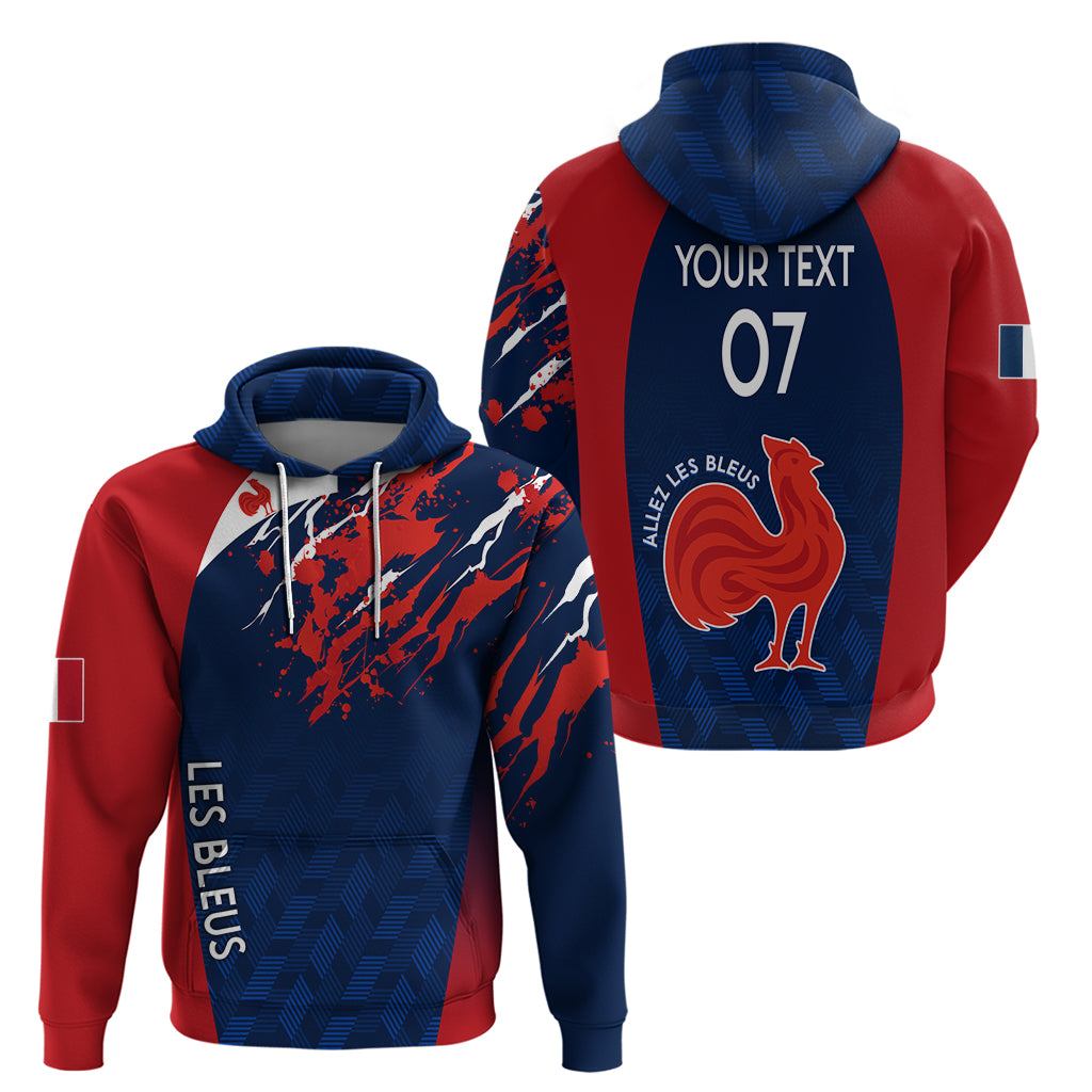 Personalised France Rugby Hoodie 2023 World Cup Allez Les Bleus Grunge Style - Wonder Print Shop