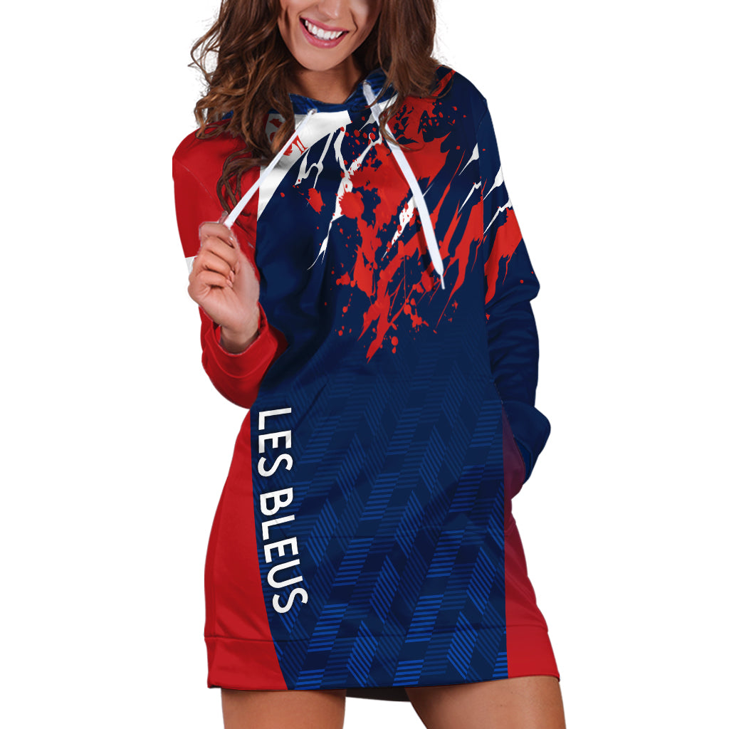 Personalised France Rugby Hoodie Dress 2023 World Cup Allez Les Bleus Grunge Style - Wonder Print Shop