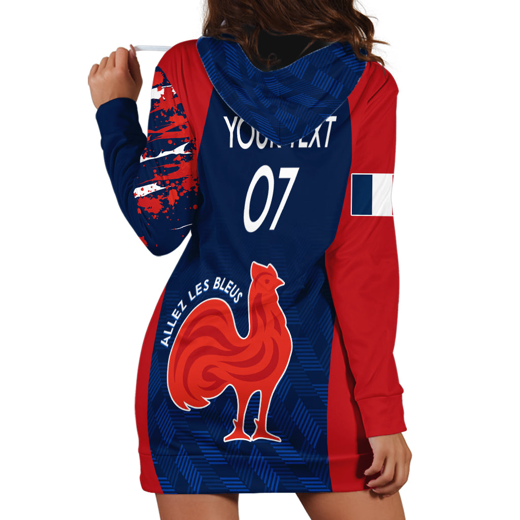 Personalised France Rugby Hoodie Dress 2023 World Cup Allez Les Bleus Grunge Style - Wonder Print Shop