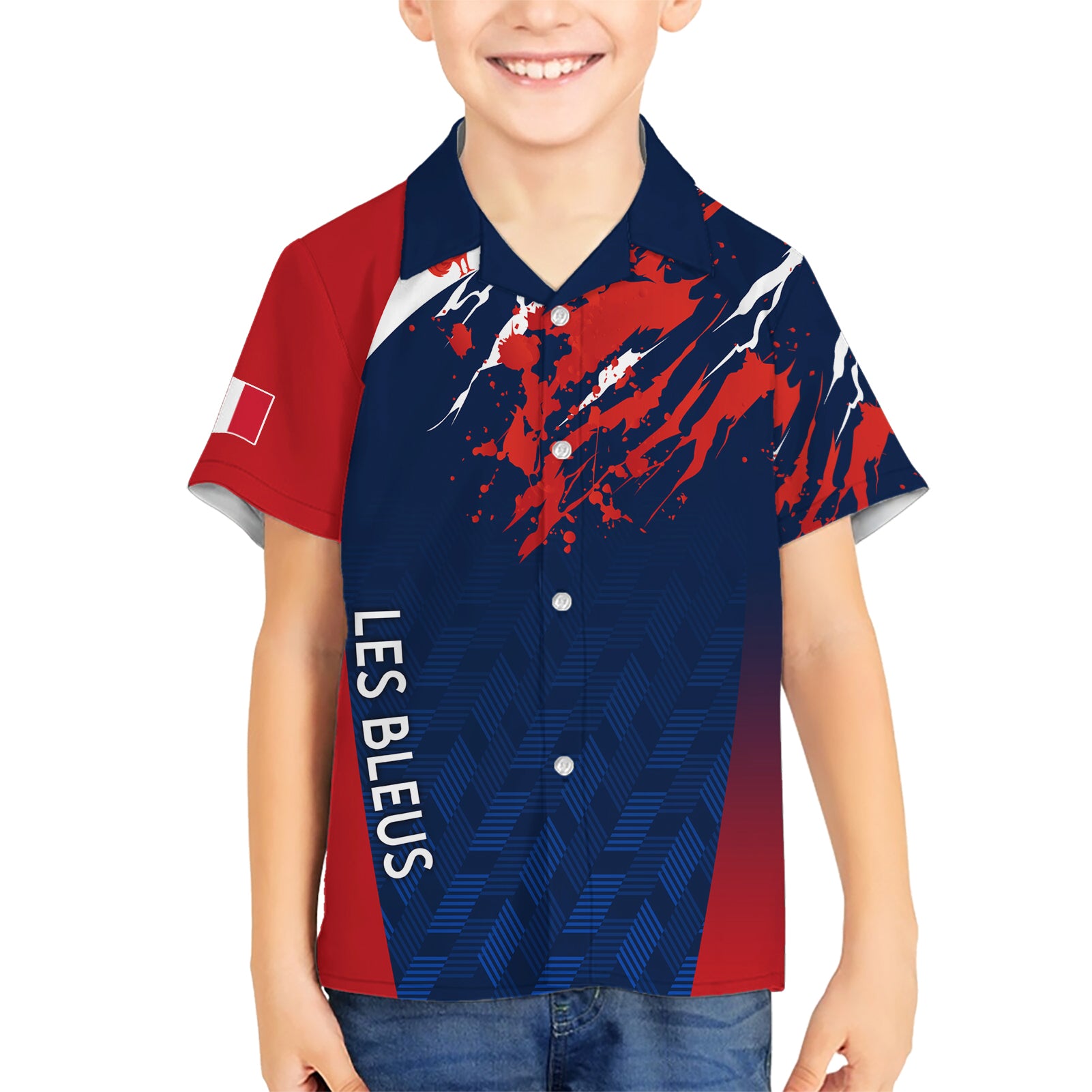 personalised-france-rugby-kid-hawaiian-shirt-2023-world-cup-allez-les-bleus-grunge-style