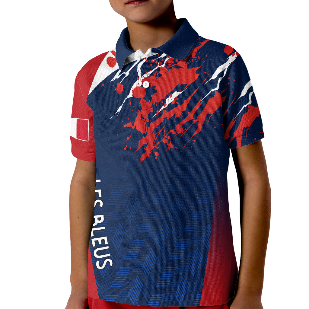 personalised-france-rugby-kid-polo-shirt-2023-world-cup-allez-les-bleus-grunge-style