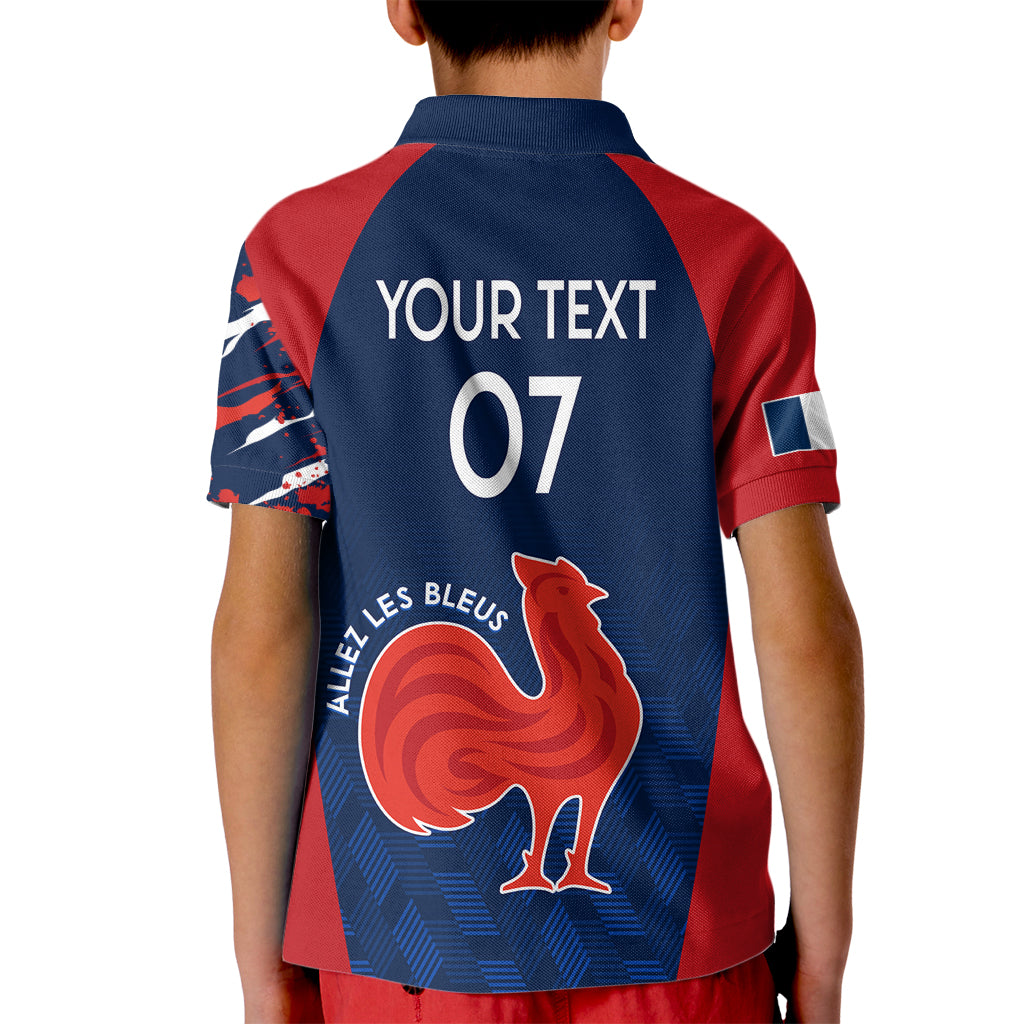 Personalised France Rugby Kid Polo Shirt 2023 World Cup Allez Les Bleus Grunge Style - Wonder Print Shop