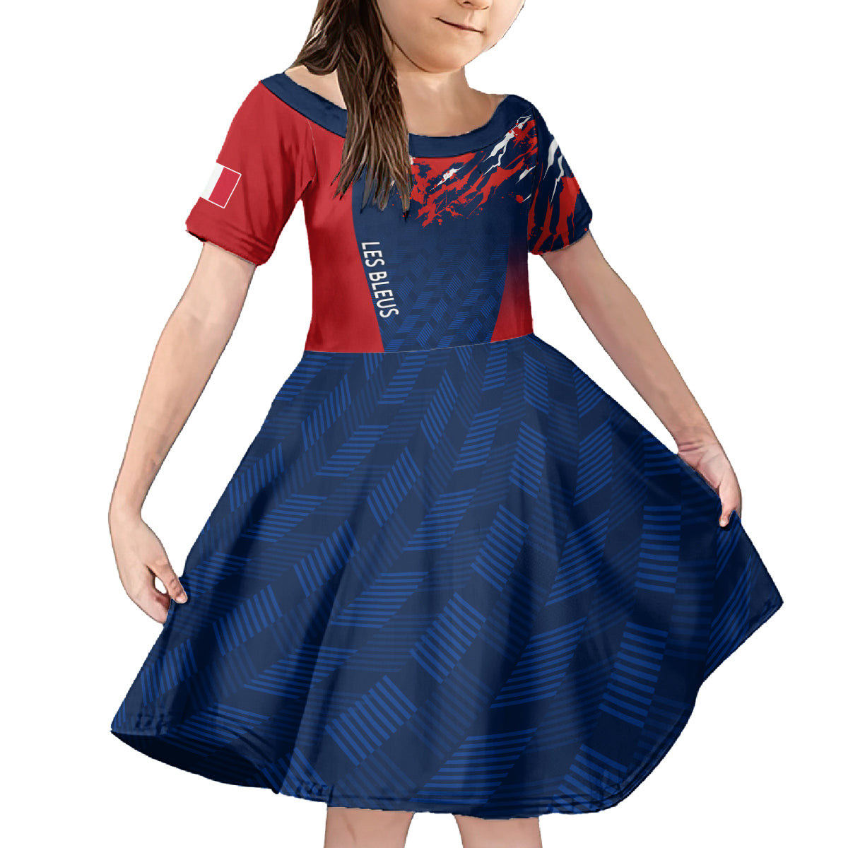 Personalised France Rugby Kid Short Sleeve Dress 2023 World Cup Allez Les Bleus Grunge Style - Wonder Print Shop