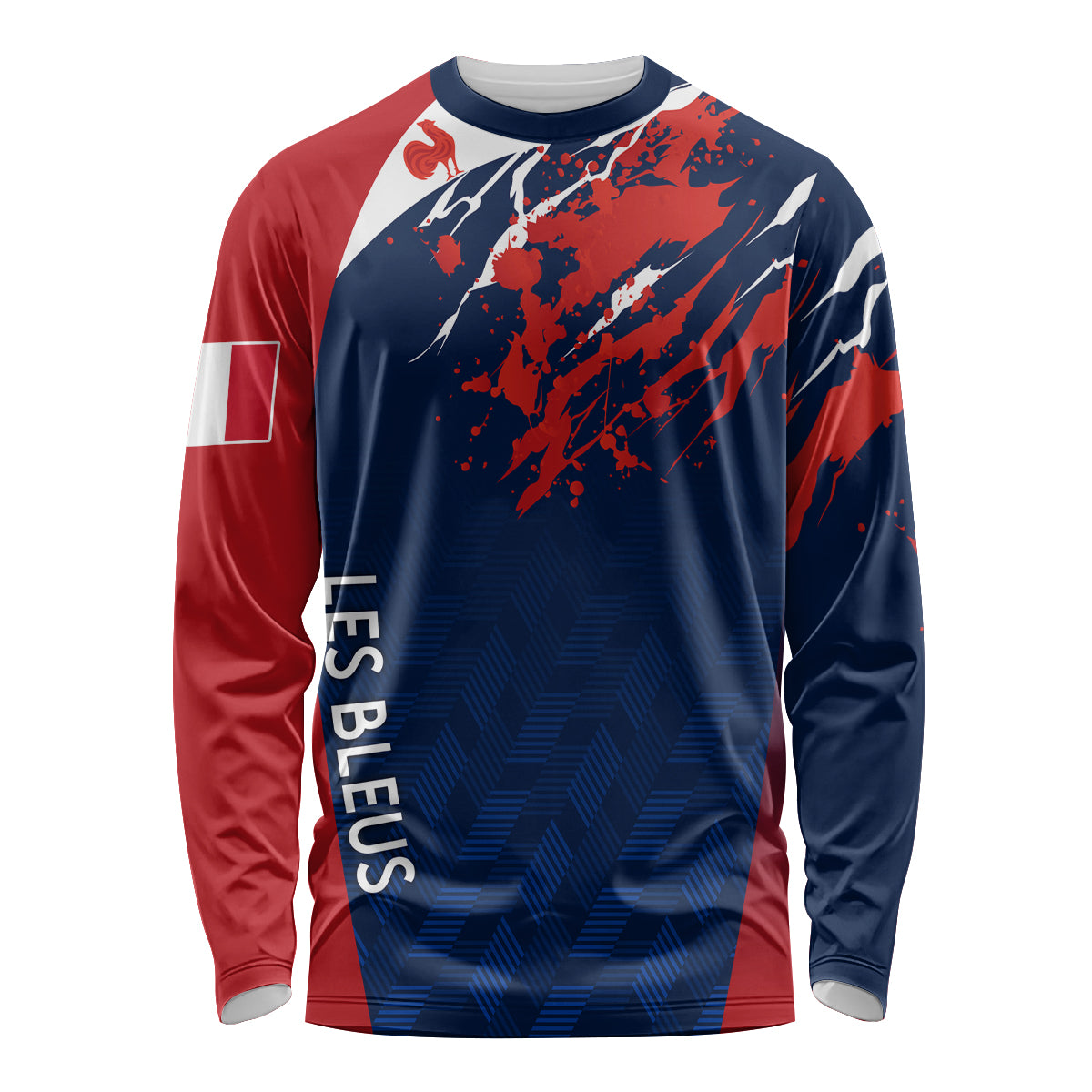 personalised-france-rugby-long-sleeve-shirt-2023-world-cup-allez-les-bleus-grunge-style