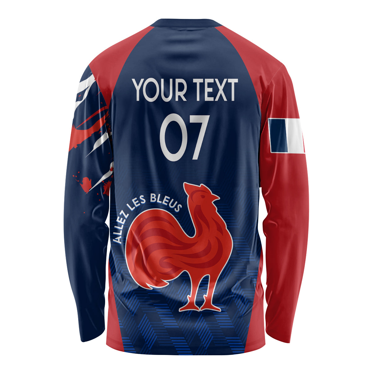 Personalised France Rugby Long Sleeve Shirt 2023 World Cup Allez Les Bleus Grunge Style - Wonder Print Shop