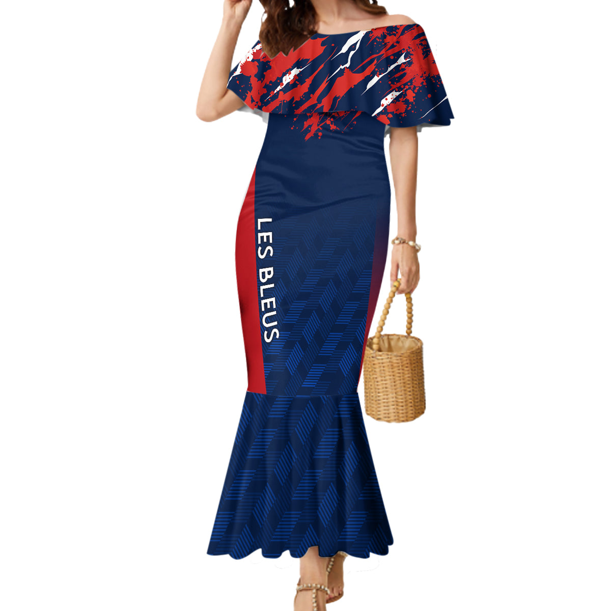 Personalised France Rugby Mermaid Dress 2023 World Cup Allez Les Bleus Grunge Style - Wonder Print Shop
